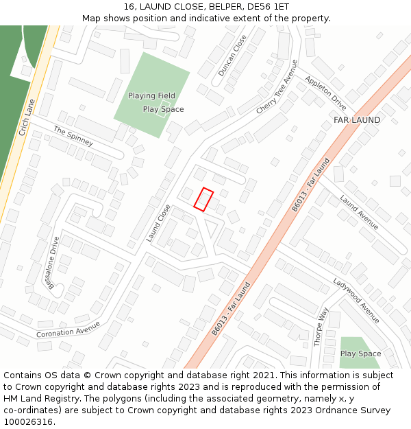 16, LAUND CLOSE, BELPER, DE56 1ET: Location map and indicative extent of plot