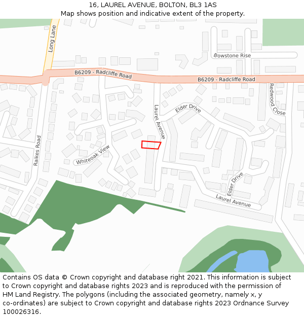 16, LAUREL AVENUE, BOLTON, BL3 1AS: Location map and indicative extent of plot