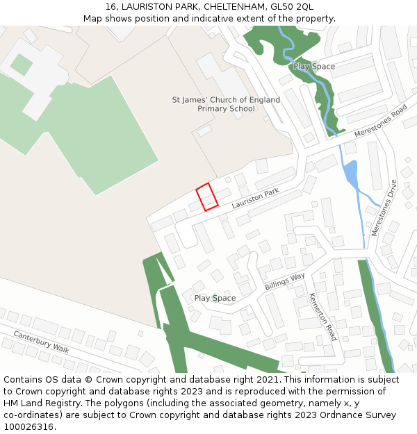 16, LAURISTON PARK, CHELTENHAM, GL50 2QL: Location map and indicative extent of plot