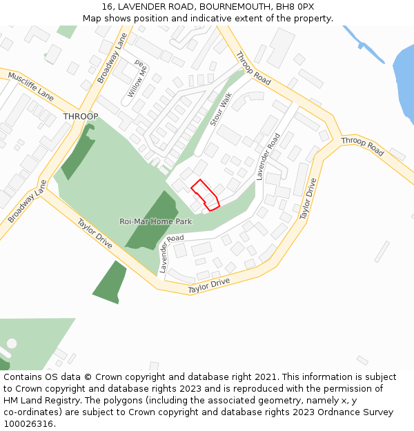 16, LAVENDER ROAD, BOURNEMOUTH, BH8 0PX: Location map and indicative extent of plot