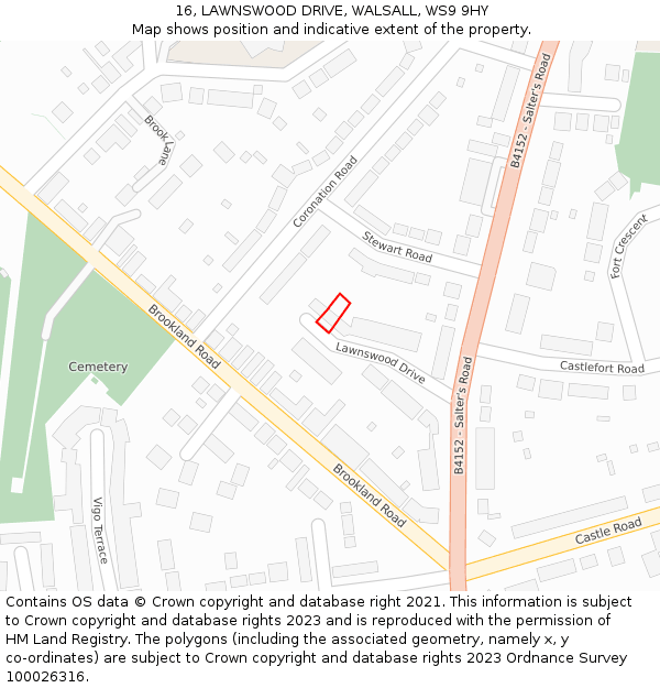 16, LAWNSWOOD DRIVE, WALSALL, WS9 9HY: Location map and indicative extent of plot