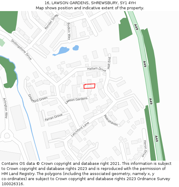 16, LAWSON GARDENS, SHREWSBURY, SY1 4YH: Location map and indicative extent of plot