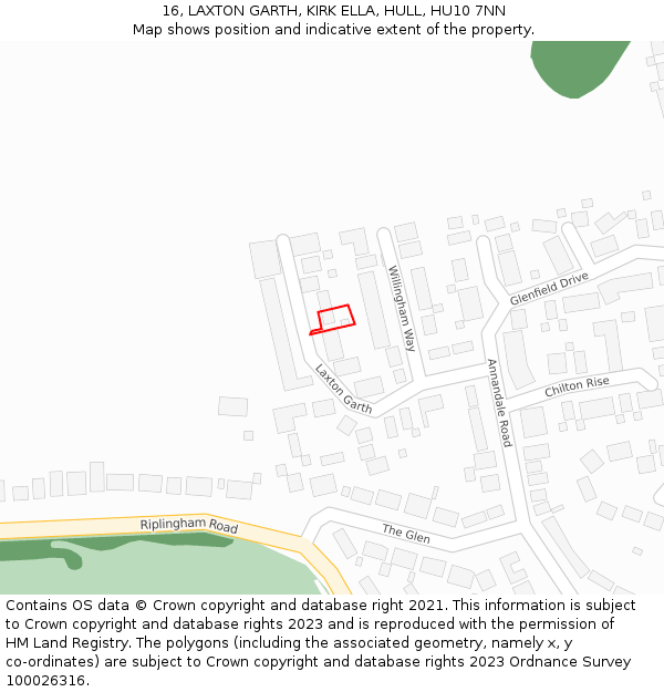 16, LAXTON GARTH, KIRK ELLA, HULL, HU10 7NN: Location map and indicative extent of plot
