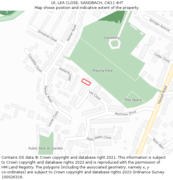 16, LEA CLOSE, SANDBACH, CW11 4HT: Location map and indicative extent of plot