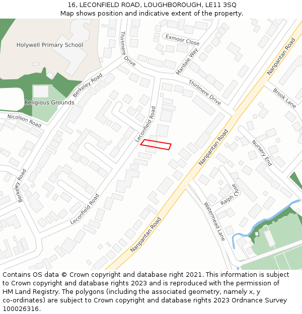 16, LECONFIELD ROAD, LOUGHBOROUGH, LE11 3SQ: Location map and indicative extent of plot