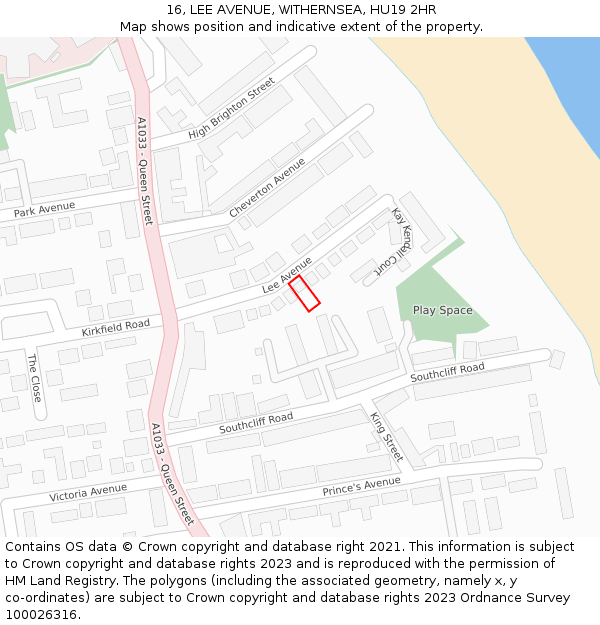 16, LEE AVENUE, WITHERNSEA, HU19 2HR: Location map and indicative extent of plot