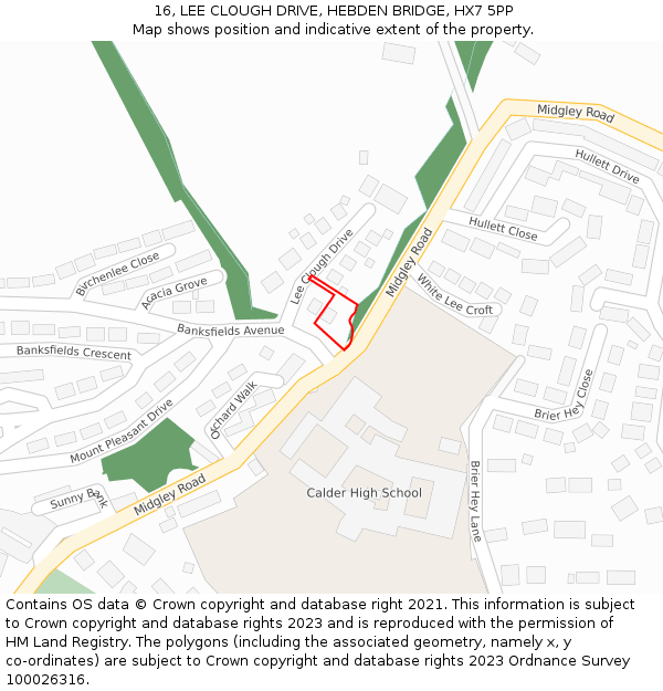 16, LEE CLOUGH DRIVE, HEBDEN BRIDGE, HX7 5PP: Location map and indicative extent of plot