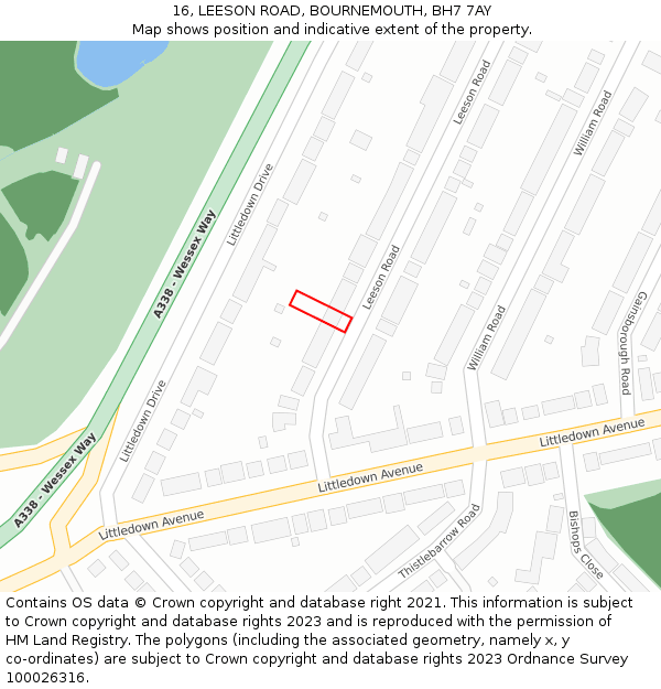 16, LEESON ROAD, BOURNEMOUTH, BH7 7AY: Location map and indicative extent of plot