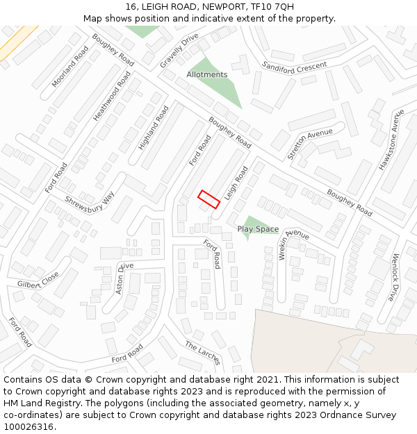 16, LEIGH ROAD, NEWPORT, TF10 7QH: Location map and indicative extent of plot