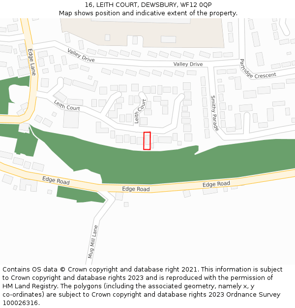 16, LEITH COURT, DEWSBURY, WF12 0QP: Location map and indicative extent of plot