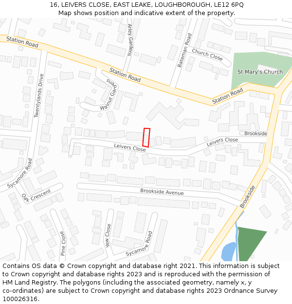 16, LEIVERS CLOSE, EAST LEAKE, LOUGHBOROUGH, LE12 6PQ: Location map and indicative extent of plot
