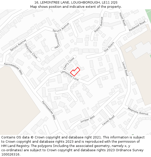 16, LEMONTREE LANE, LOUGHBOROUGH, LE11 2QS: Location map and indicative extent of plot