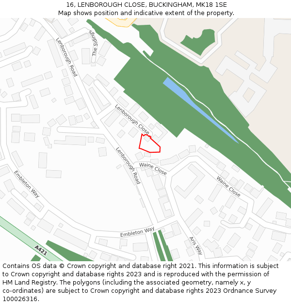 16, LENBOROUGH CLOSE, BUCKINGHAM, MK18 1SE: Location map and indicative extent of plot