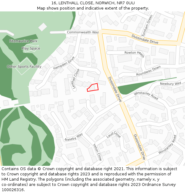 16, LENTHALL CLOSE, NORWICH, NR7 0UU: Location map and indicative extent of plot