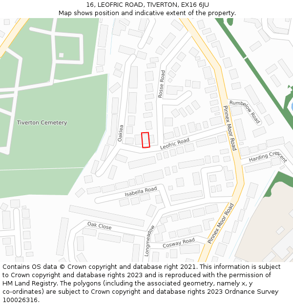16, LEOFRIC ROAD, TIVERTON, EX16 6JU: Location map and indicative extent of plot