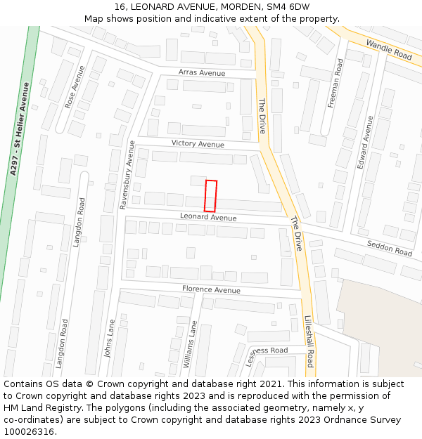 16, LEONARD AVENUE, MORDEN, SM4 6DW: Location map and indicative extent of plot