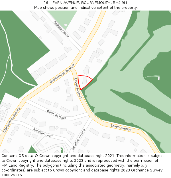 16, LEVEN AVENUE, BOURNEMOUTH, BH4 9LL: Location map and indicative extent of plot