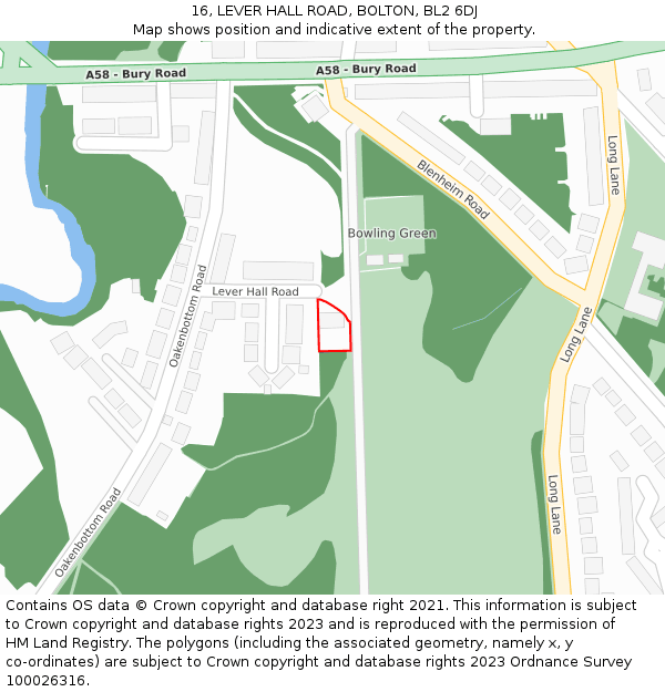 16, LEVER HALL ROAD, BOLTON, BL2 6DJ: Location map and indicative extent of plot