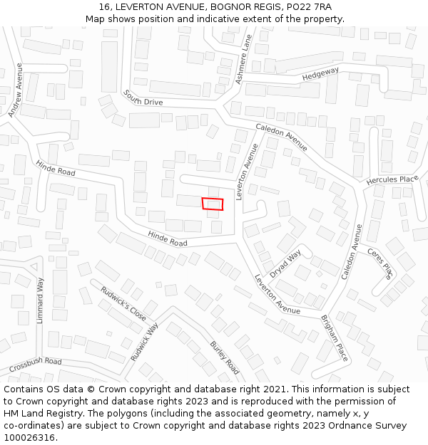 16, LEVERTON AVENUE, BOGNOR REGIS, PO22 7RA: Location map and indicative extent of plot