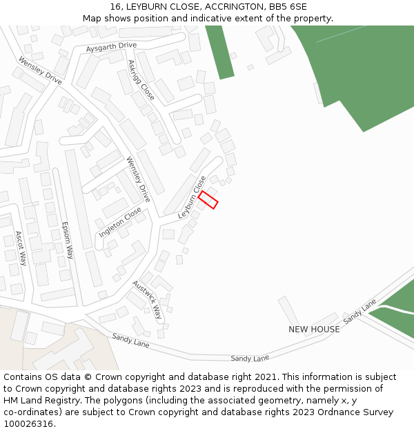 16, LEYBURN CLOSE, ACCRINGTON, BB5 6SE: Location map and indicative extent of plot