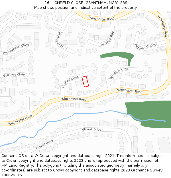 16, LICHFIELD CLOSE, GRANTHAM, NG31 8RS: Location map and indicative extent of plot