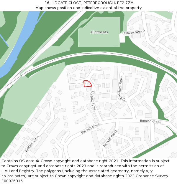16, LIDGATE CLOSE, PETERBOROUGH, PE2 7ZA: Location map and indicative extent of plot