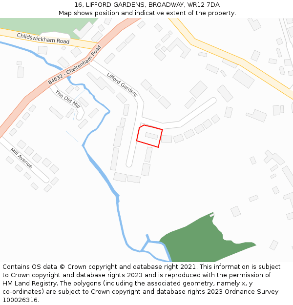 16, LIFFORD GARDENS, BROADWAY, WR12 7DA: Location map and indicative extent of plot