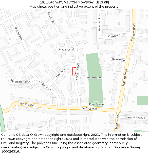 16, LILAC WAY, MELTON MOWBRAY, LE13 0PJ: Location map and indicative extent of plot