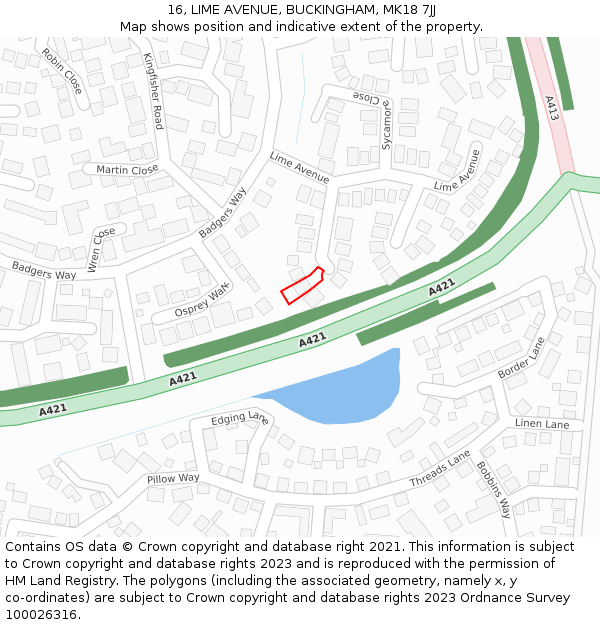 16, LIME AVENUE, BUCKINGHAM, MK18 7JJ: Location map and indicative extent of plot