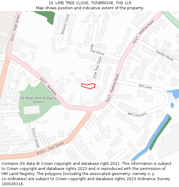 16, LIME TREE CLOSE, TONBRIDGE, TN9 1LR: Location map and indicative extent of plot