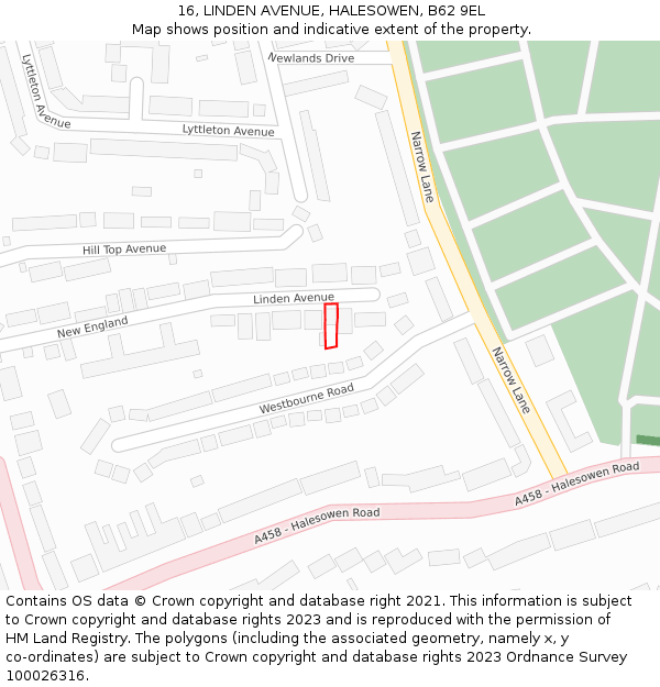 16, LINDEN AVENUE, HALESOWEN, B62 9EL: Location map and indicative extent of plot