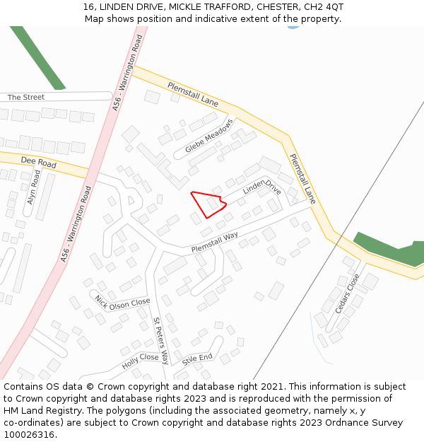 16, LINDEN DRIVE, MICKLE TRAFFORD, CHESTER, CH2 4QT: Location map and indicative extent of plot