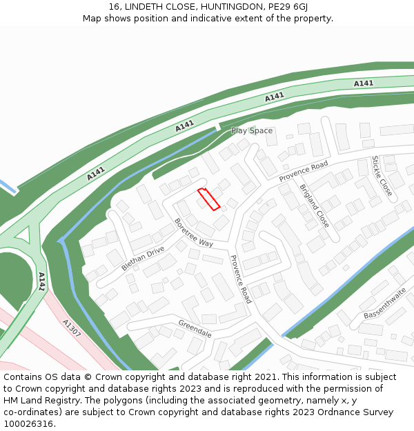 16, LINDETH CLOSE, HUNTINGDON, PE29 6GJ: Location map and indicative extent of plot