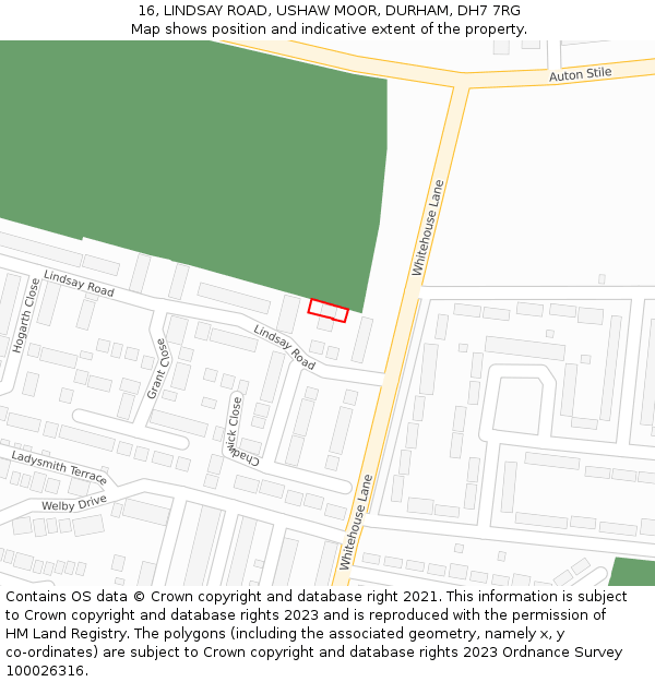 16, LINDSAY ROAD, USHAW MOOR, DURHAM, DH7 7RG: Location map and indicative extent of plot