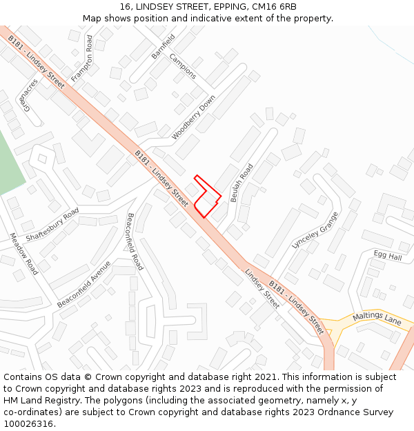 16, LINDSEY STREET, EPPING, CM16 6RB: Location map and indicative extent of plot