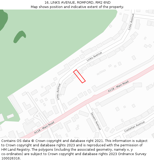 16, LINKS AVENUE, ROMFORD, RM2 6ND: Location map and indicative extent of plot