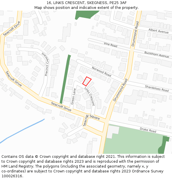 16, LINKS CRESCENT, SKEGNESS, PE25 3AF: Location map and indicative extent of plot