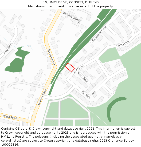 16, LINKS DRIVE, CONSETT, DH8 5XD: Location map and indicative extent of plot