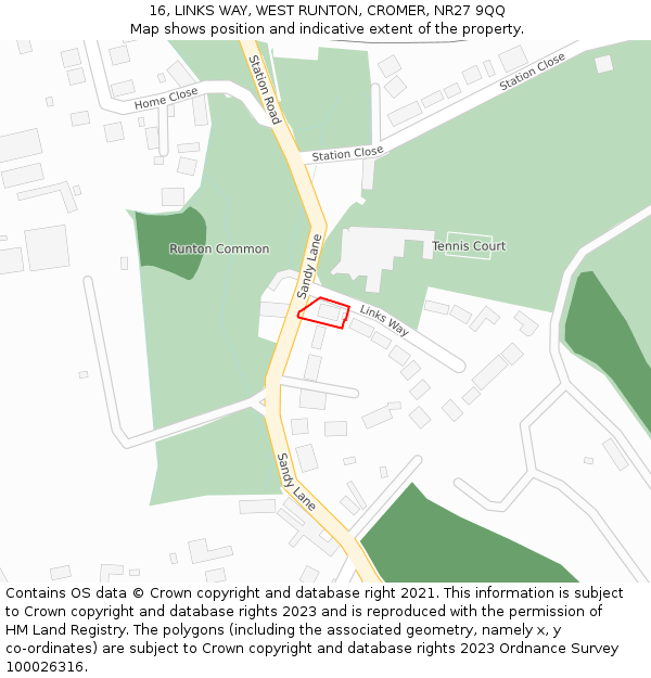 16, LINKS WAY, WEST RUNTON, CROMER, NR27 9QQ: Location map and indicative extent of plot