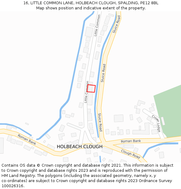 16, LITTLE COMMON LANE, HOLBEACH CLOUGH, SPALDING, PE12 8BL: Location map and indicative extent of plot