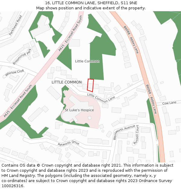 16, LITTLE COMMON LANE, SHEFFIELD, S11 9NE: Location map and indicative extent of plot
