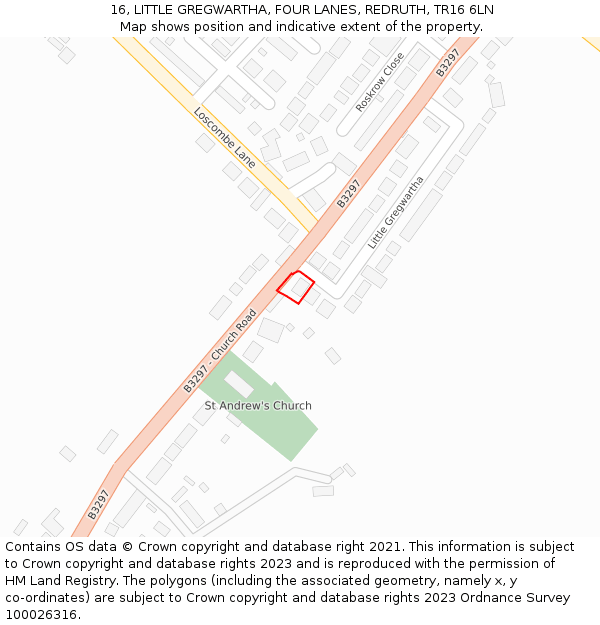 16, LITTLE GREGWARTHA, FOUR LANES, REDRUTH, TR16 6LN: Location map and indicative extent of plot