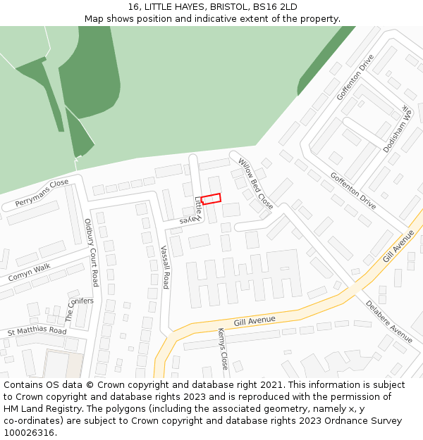 16, LITTLE HAYES, BRISTOL, BS16 2LD: Location map and indicative extent of plot