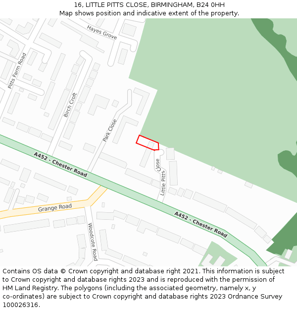 16, LITTLE PITTS CLOSE, BIRMINGHAM, B24 0HH: Location map and indicative extent of plot