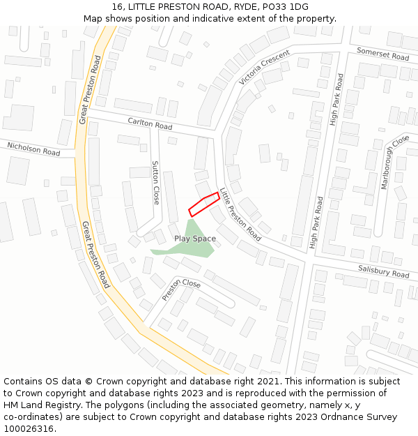 16, LITTLE PRESTON ROAD, RYDE, PO33 1DG: Location map and indicative extent of plot