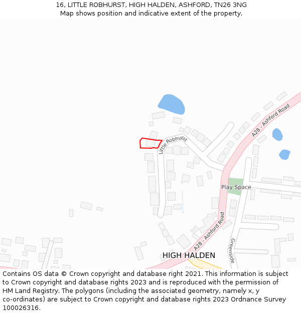 16, LITTLE ROBHURST, HIGH HALDEN, ASHFORD, TN26 3NG: Location map and indicative extent of plot