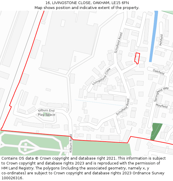 16, LIVINGSTONE CLOSE, OAKHAM, LE15 6FN: Location map and indicative extent of plot