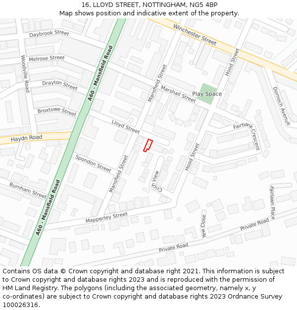 16, LLOYD STREET, NOTTINGHAM, NG5 4BP: Location map and indicative extent of plot