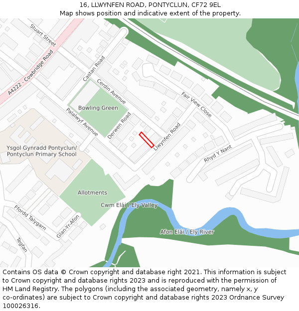 16, LLWYNFEN ROAD, PONTYCLUN, CF72 9EL: Location map and indicative extent of plot