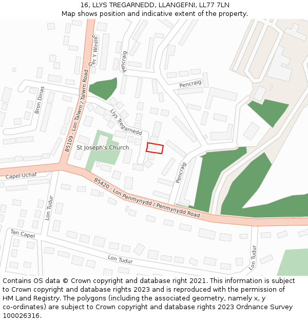 16, LLYS TREGARNEDD, LLANGEFNI, LL77 7LN: Location map and indicative extent of plot